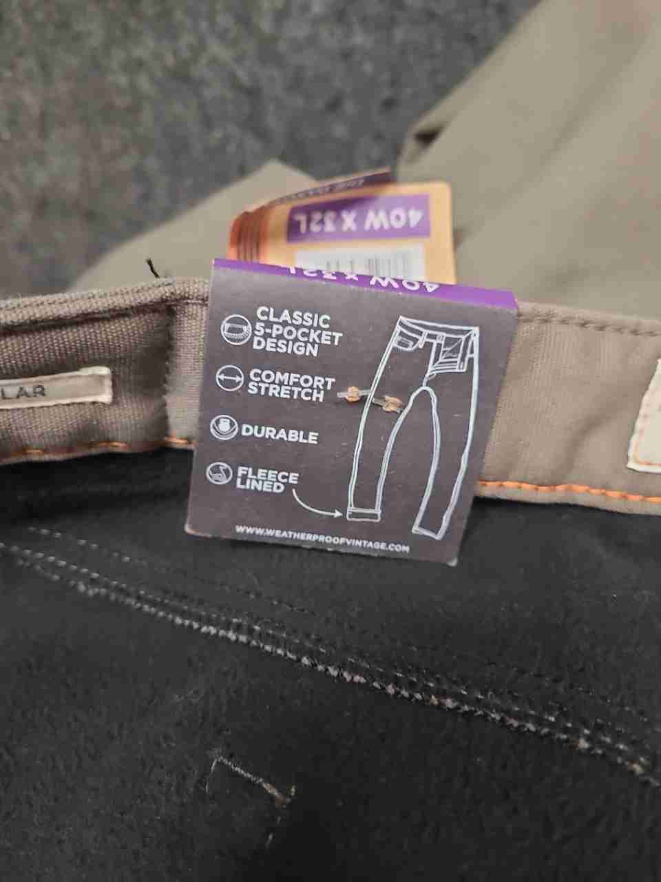 Weatherproof Vintage Men's Gray Fleece Lined Regular Fit Stretch Pants 40x32 NWT