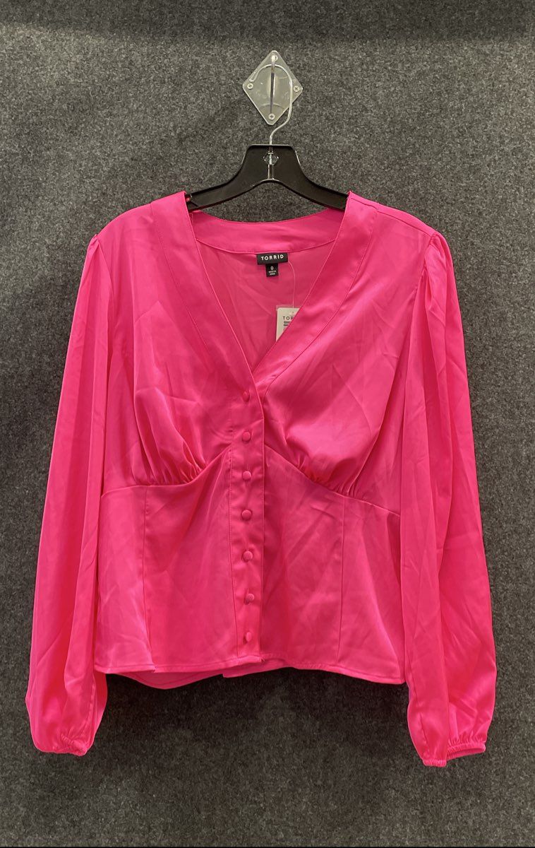 Torrid Women's Pink Satin Button Front Cinched Waist Blouse Top NWT Sz 0