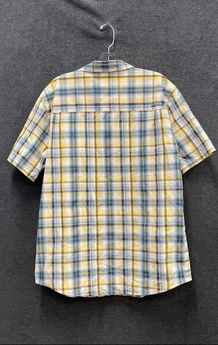 Marmot Men's Yellow Blue Plaid Short Sleeve Button Down Shirt Sz L