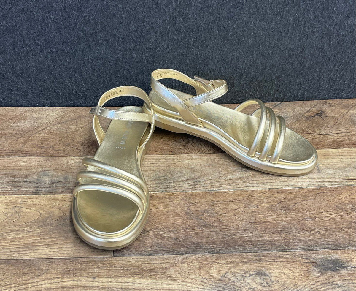 Anne Klein Ellen Metallic Gold Strappy iFlex Footbed Flat Sandals Size 8.5M
