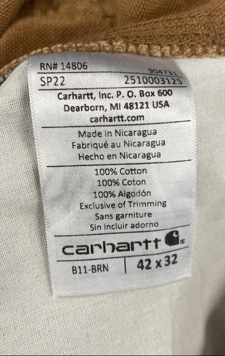Carhartt Men's Brown Washed Duck Work Dungaree Carpenter Pants Heavyweight