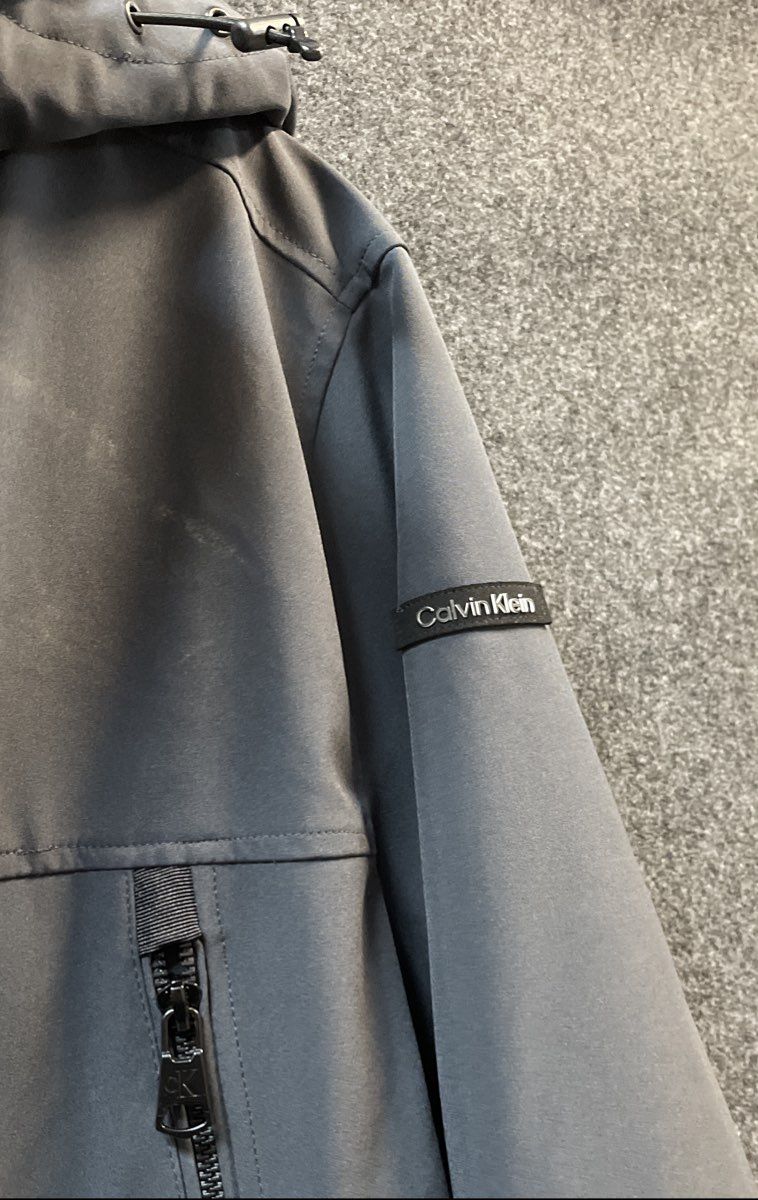 Calvin Klein Men's Gray Softshell Hooded Jacket Sherpa Faux Fur Lined Sz L
