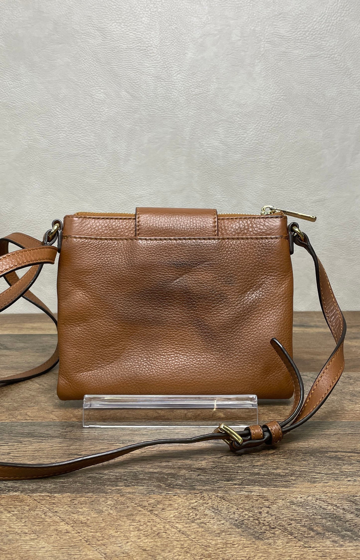 Michael Kors Brown Pebbled Leather Fulton Crossbody Wallet Bag Gold Hardware