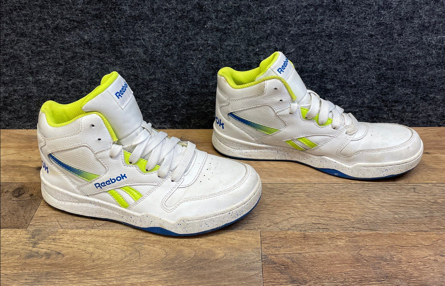 Reebok BB4500 Hi 2 White Neon Lime Blue High Top Sneakers Women's Size 5