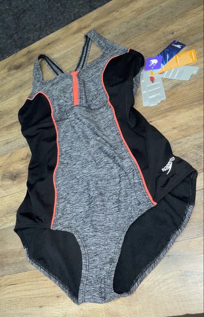 Speedo Women's SpeedoFit Core Compression One Piece Swimsuit Gray NWT Sz 10
