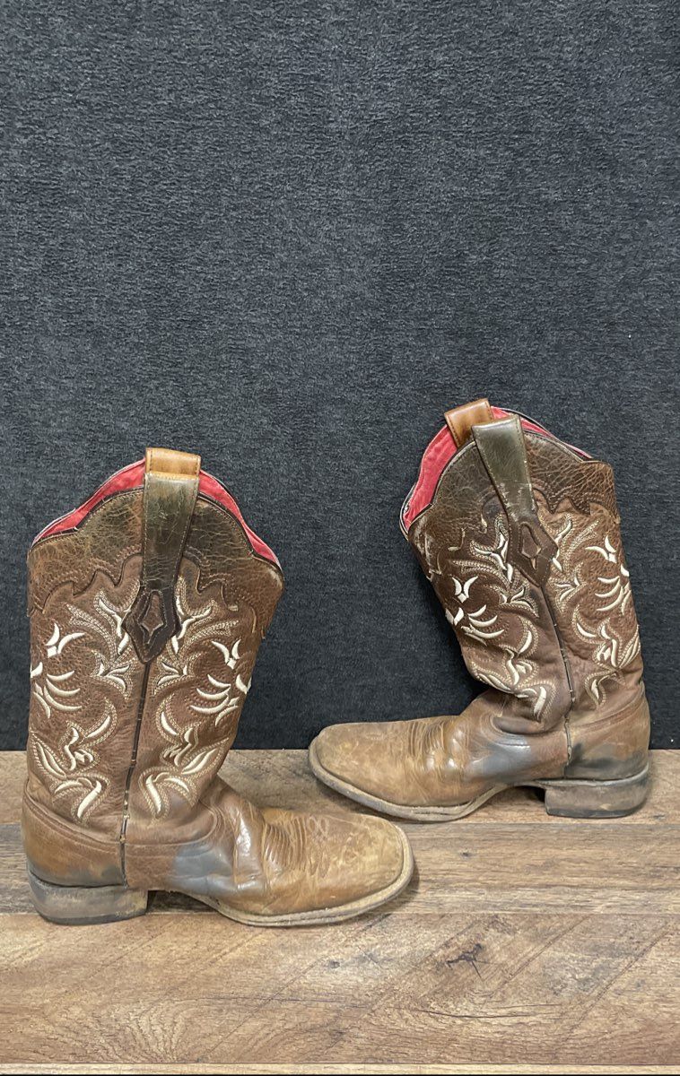 Los Altos Rage Brown Leather Western Square Toe Cowboy Boots Women's Size 9 M