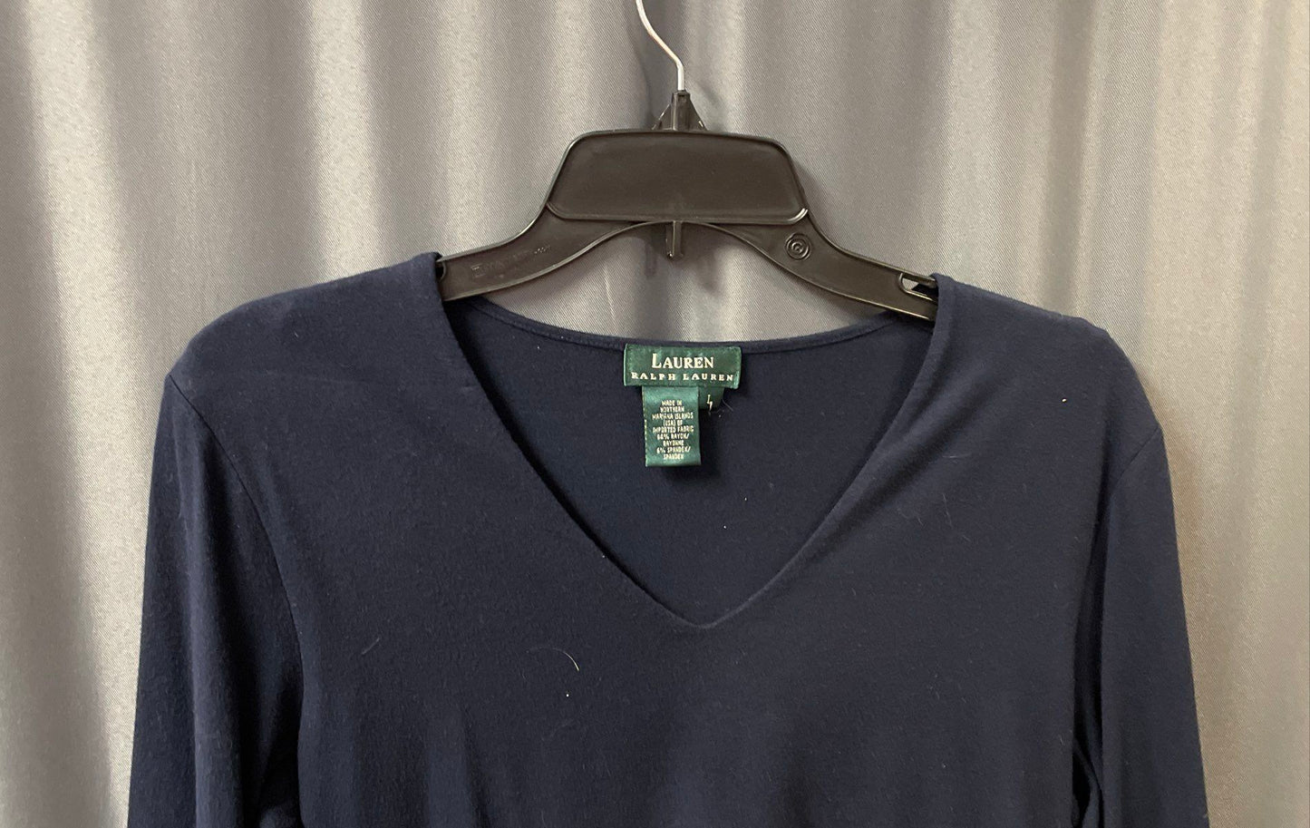 Lauren Ralph Lauren Women's Navy Blue V-Neck Rayon Spandex Stretch Top Sz L