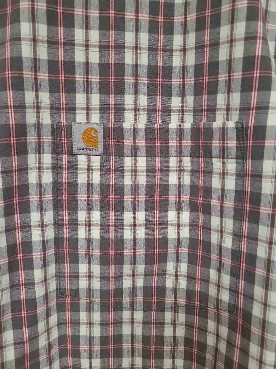 Carhartt Men's Short Sleeve Button Down Shirt Gray Red Plaid Workwear Sz XL