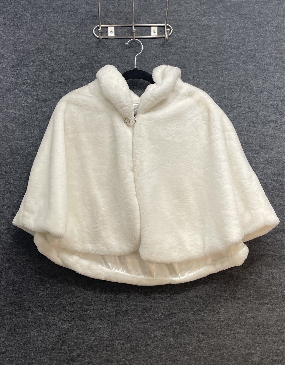 Nina Leonard Women's White Faux Fur Rhinestone Button Cape Shrug Bolero Sz 1X