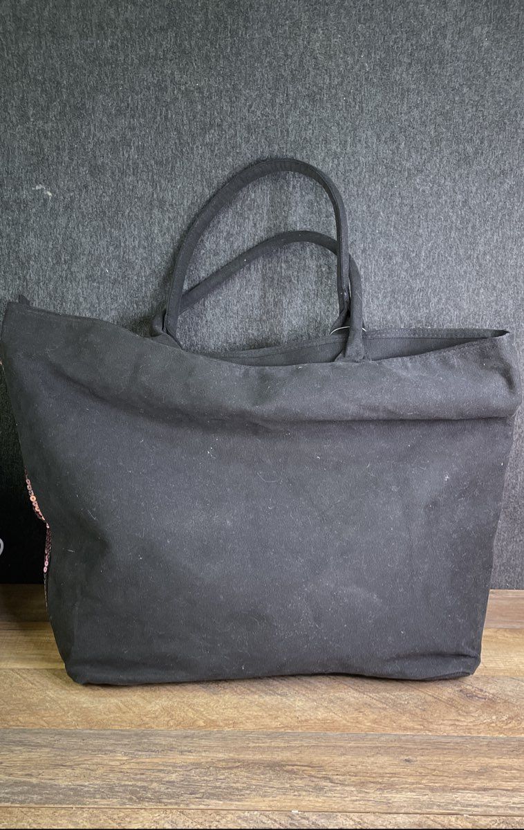 Victoria's Secret Silver and Pink Striped Sequined Tote Bag NWT