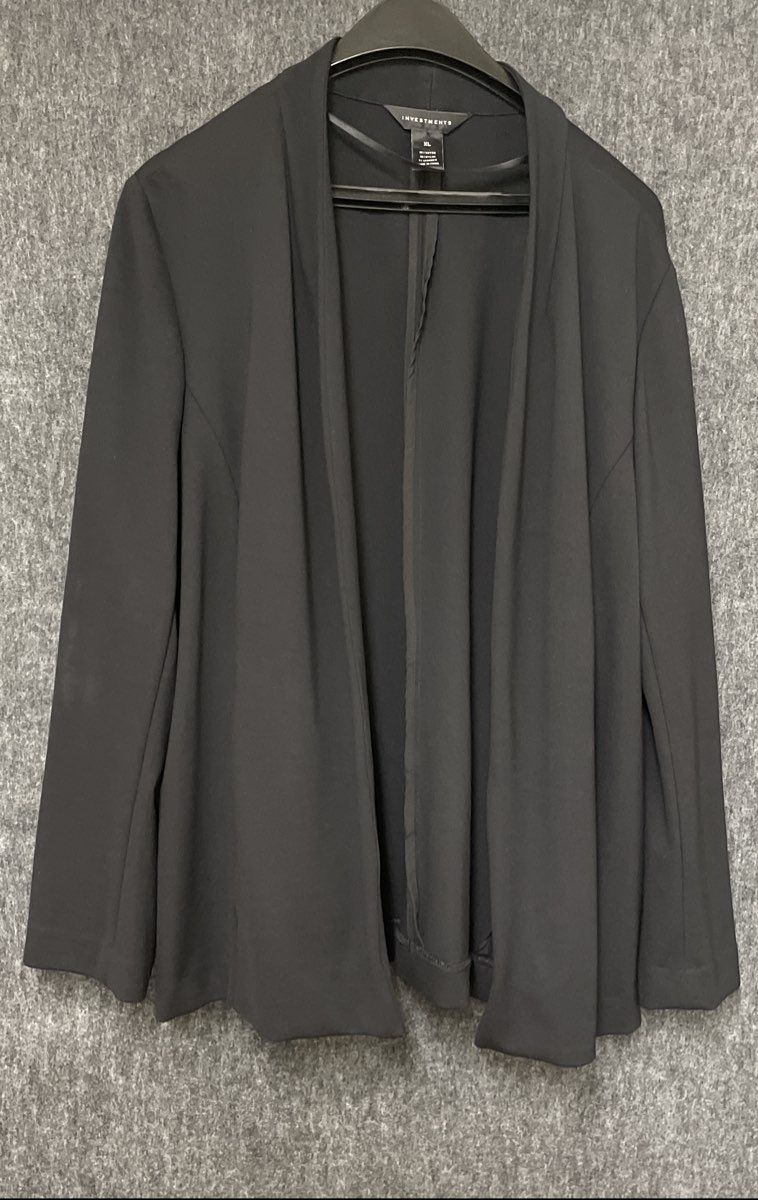 Investments Women's Black Open Front Rayon Blend Blazer Jacket Size XL