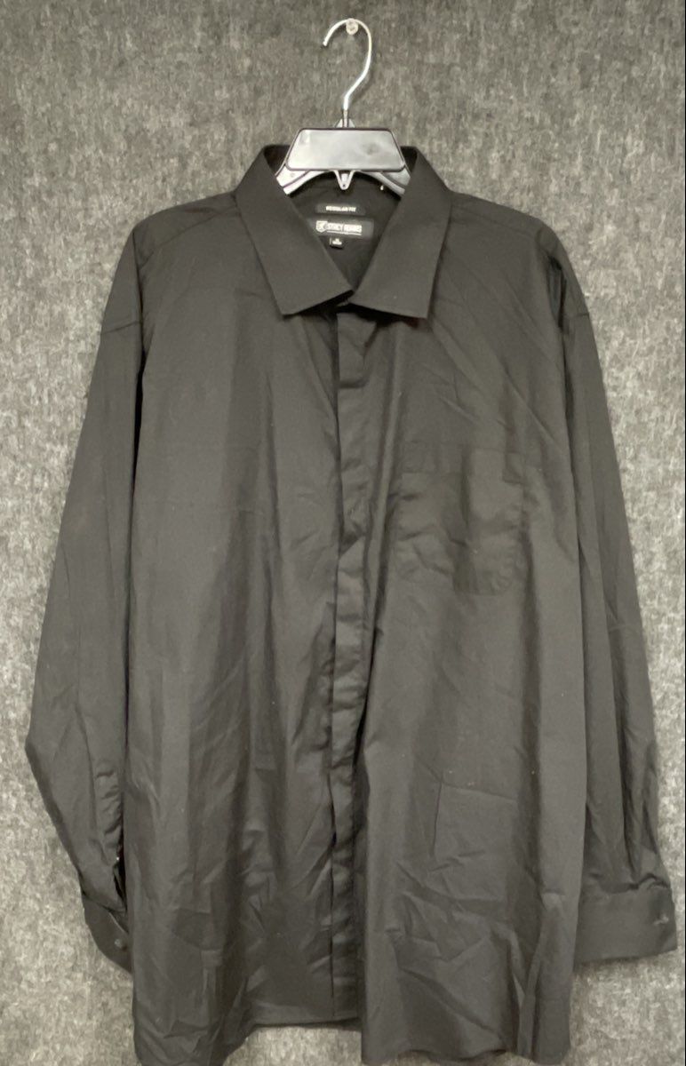Stacy Adams Men's Black Regular Fit Long Sleeve Button Front Dress Shirt 19