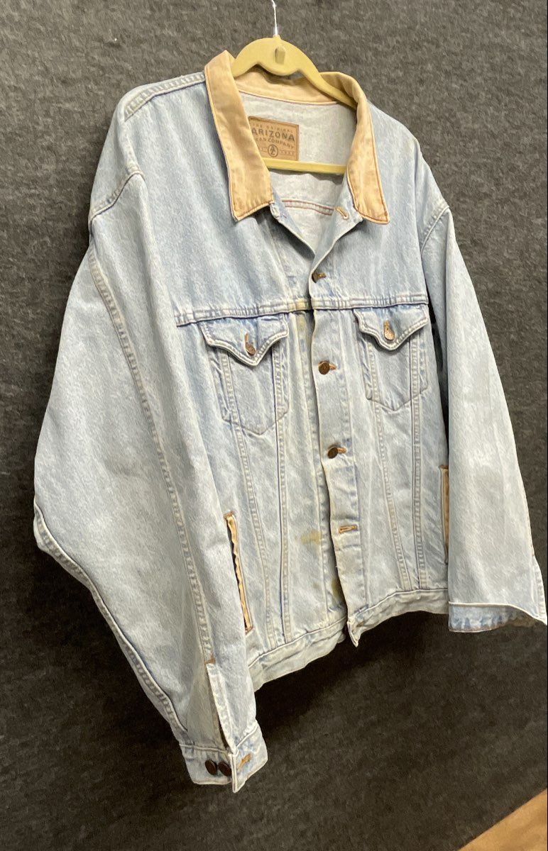 Arizona Jean Company Men's Vintage 90s Light Wash Denim Jacket Faux Collar XL