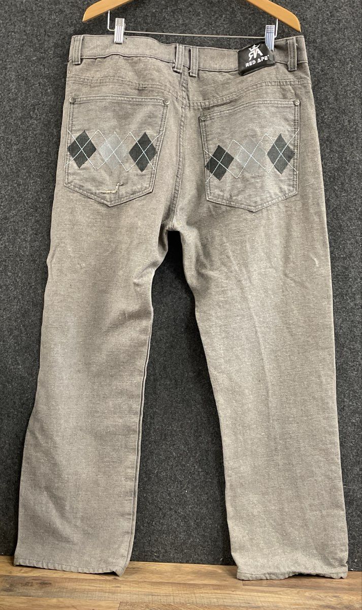 Red Ape Men's Gray Argyle Back Pocket Embroidered Urban Streetwear Jeans 42x33