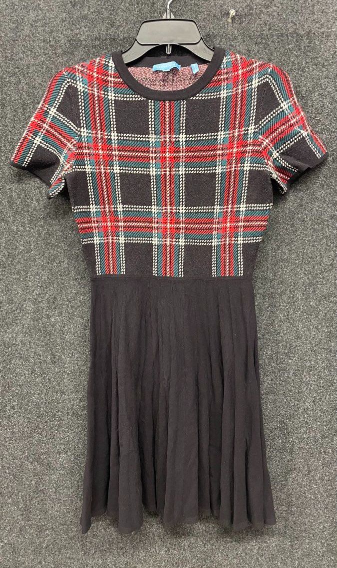 Draper James Women's Georgia Plaid Sweaterdress Red Black Knit Short Sleeve XS
