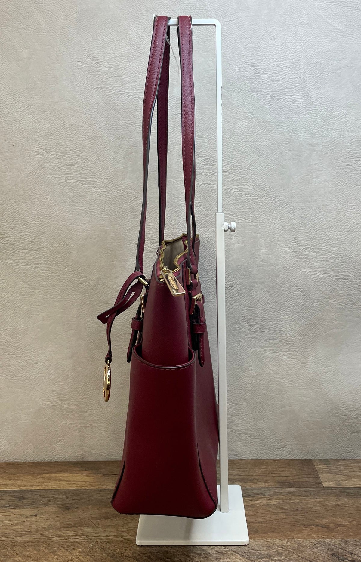 Michael Kors Burgundy Saffiano Leather Jet Set Tote Bag Gold Hardware