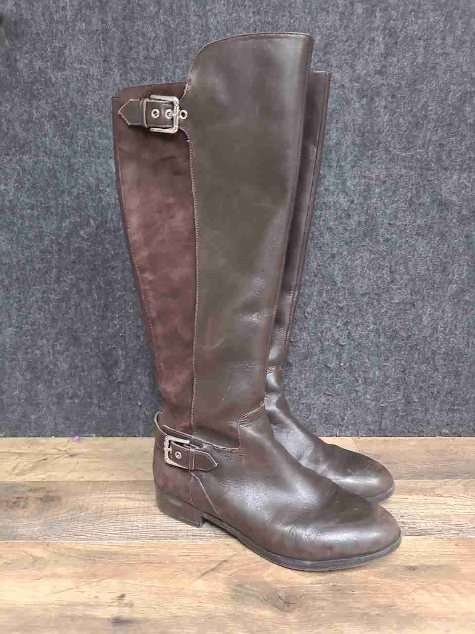 Marc Fisher Damsel Dark Brown Leather Knee High Riding Boots Women's Size 8W