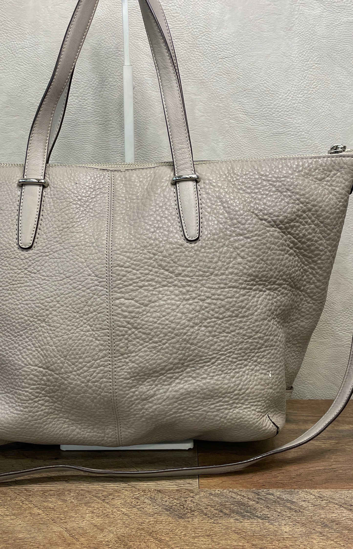 Coach Grey Pebbled Leather Tote Shoulder Bag Silver Hardware Convertible