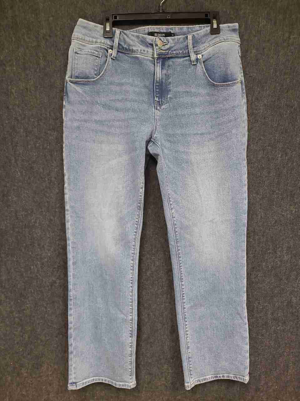 Hudson Women's Light Wash Signature Flap Pocket Straight Leg Jeans Sz 12