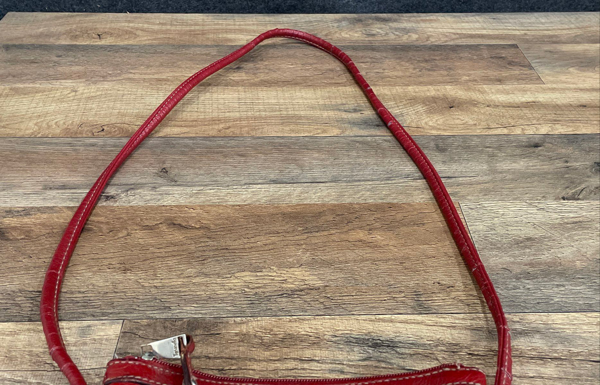 Tignanello Red Pebbled Leather Crossbody Bag Handbag Silver Hardware