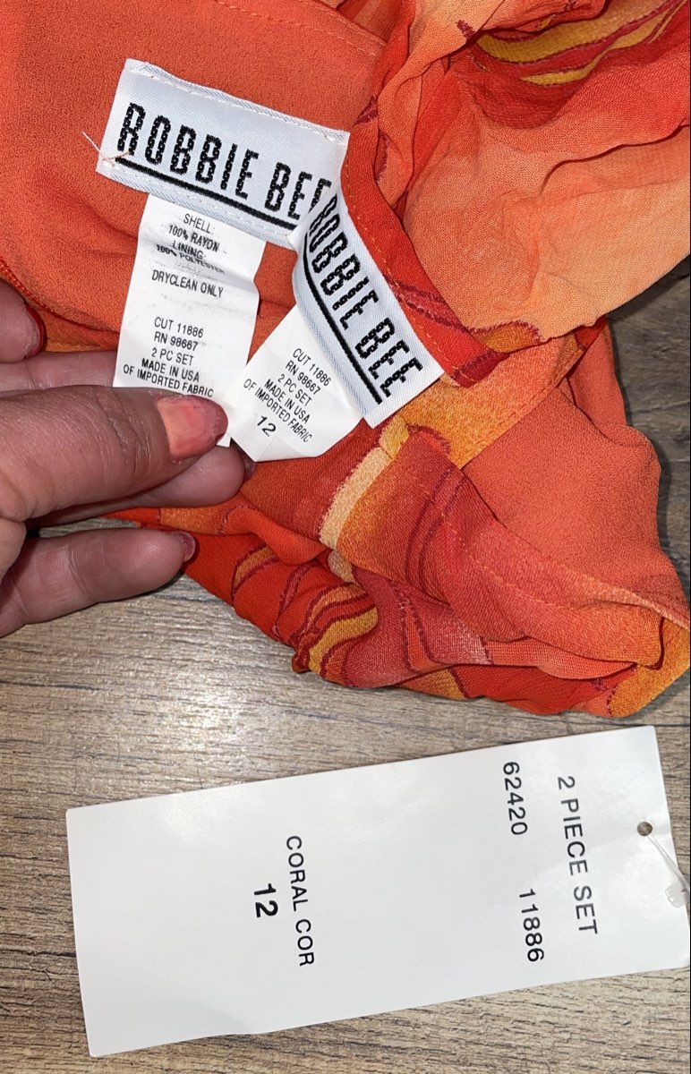 Vintage Y2K Robbie Bee Women's Orange Tropical Ruffle Dress & Jacket Set NWT S