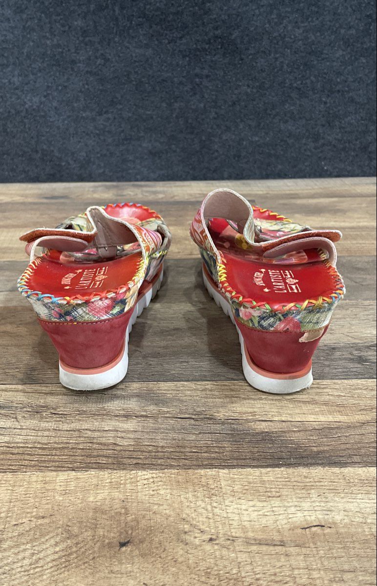 L'Artiste Spring Step Skater Red Multi Leather Platform Wedge Sandals Size 41