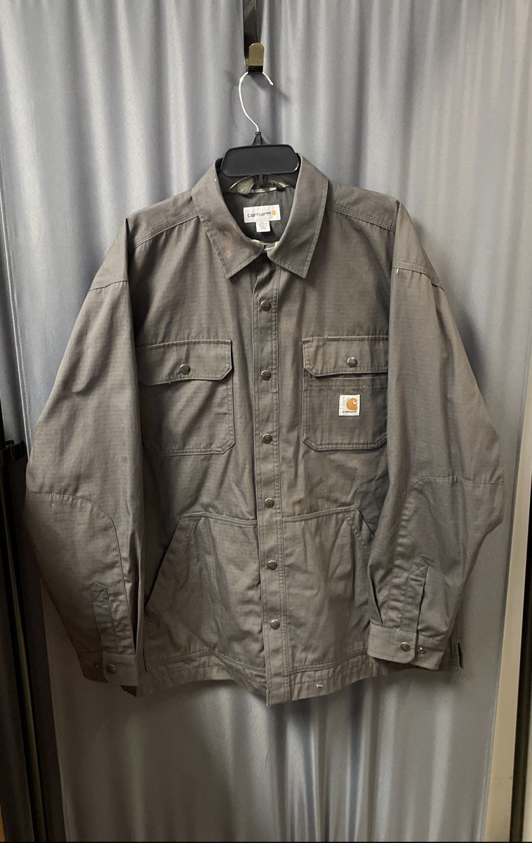 Carhartt Ripstop Flannel Lined Gray Shirt Jacket Shacket Sz XL