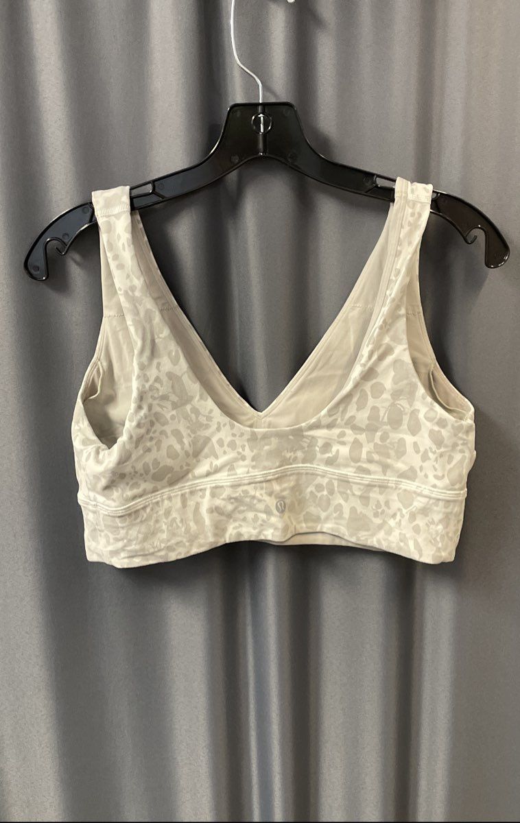Lululemon Women's Align V-Neck Sports Bra Cheetah Camo Antique White Sz XL