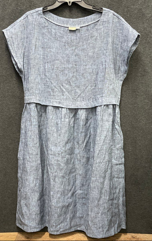 Baltic Linen Women's Blue Grey 100% Linen Cap Sleeve Shift Dress Sz 40