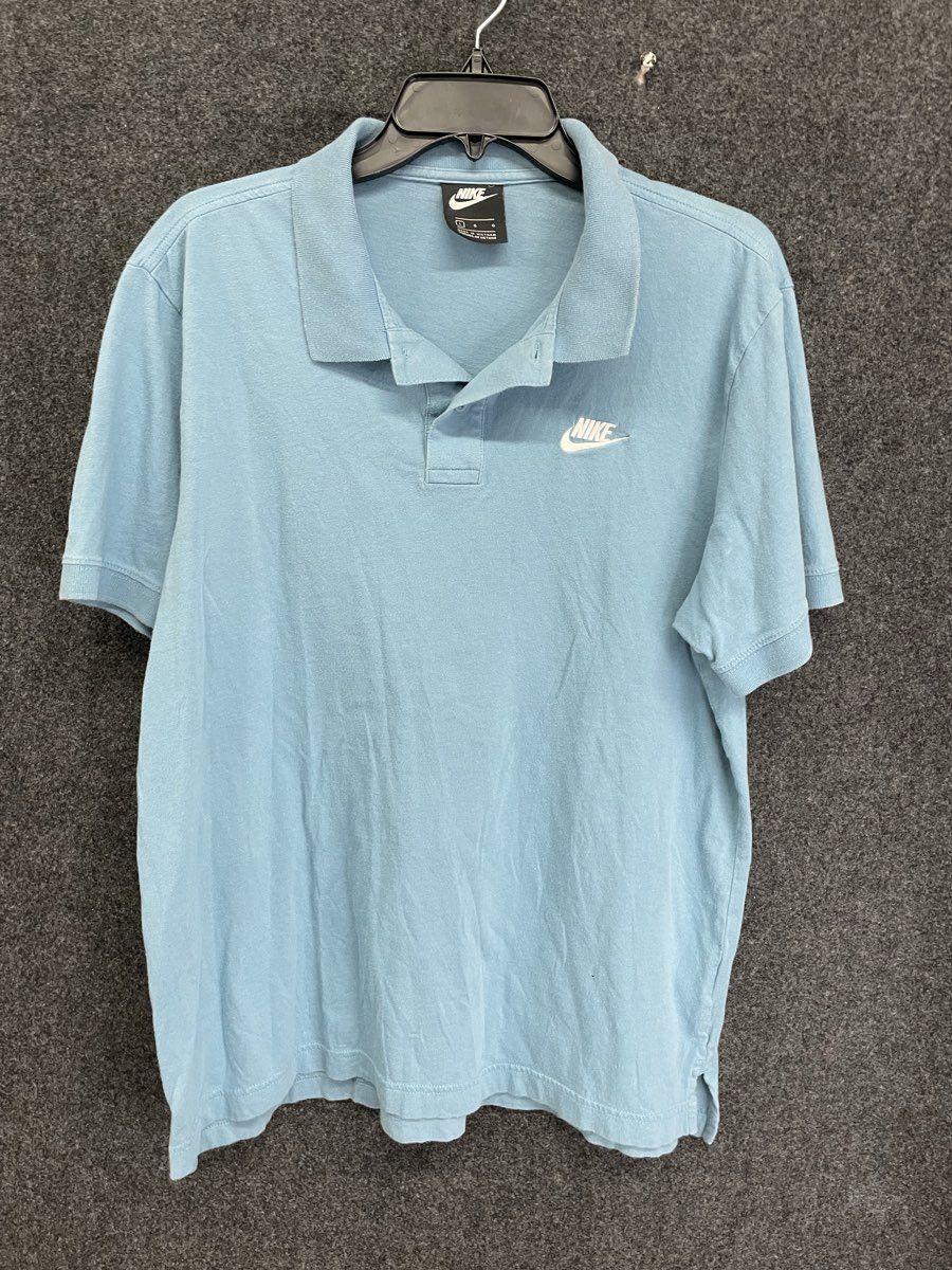 Nike Men's Light Blue Short Sleeve Cotton Polo Shirt Embroidered Logo Size L