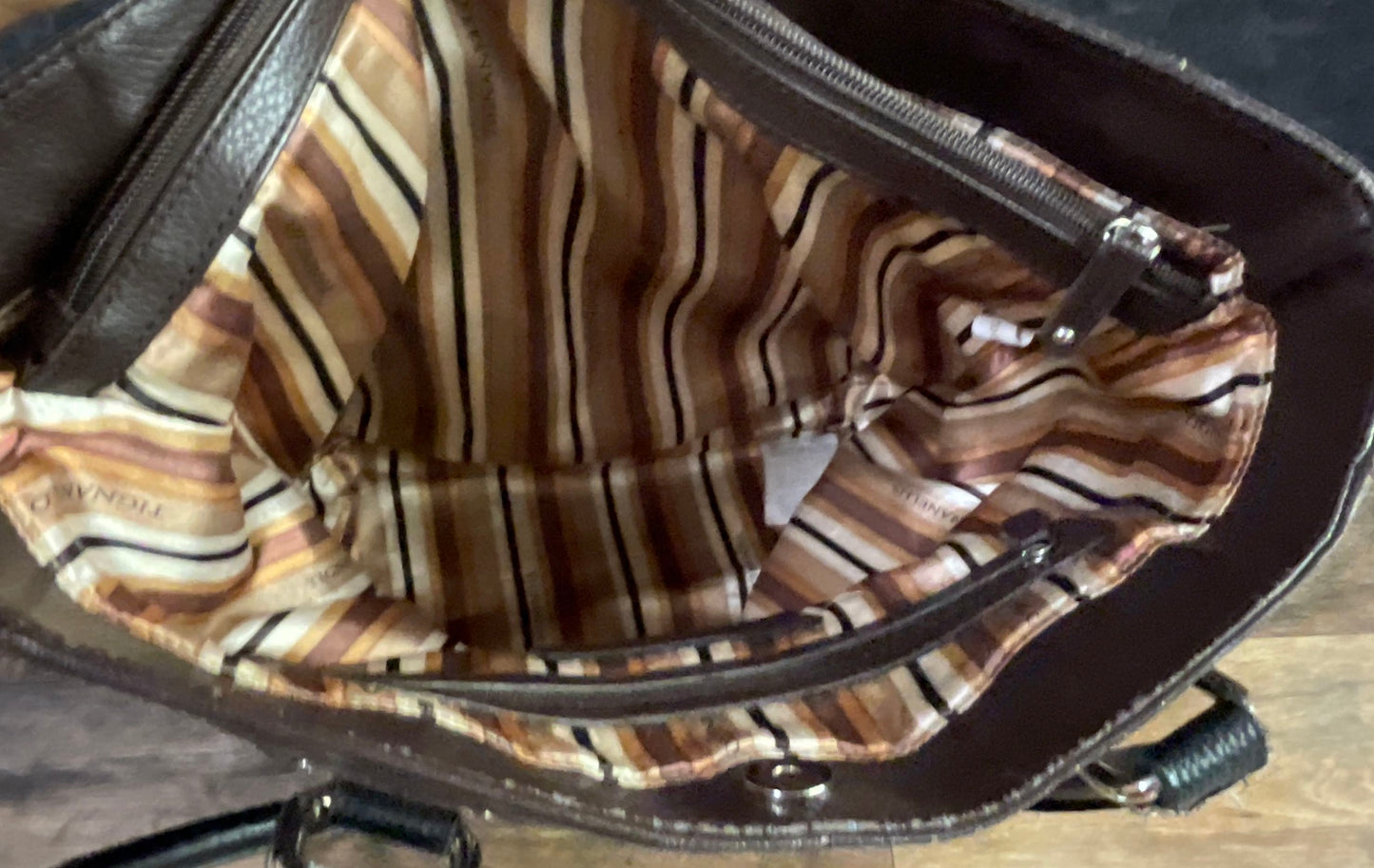 Tignanello Tote Handbag Lot of 2 Blue Paisley Brown Leather Silver Hardware