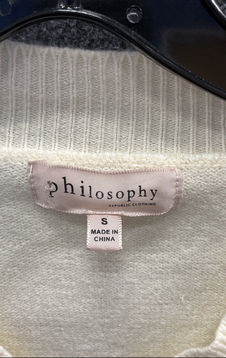 Philosophy Women's Cream V-Neck Drop Shoulder Ribbed Knit Sweater Sz S