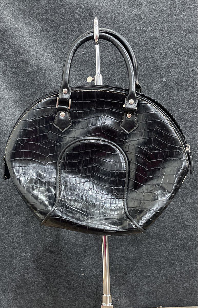 Vintage 90s N.Y.C Accessory Black Leather Faux Croc Satchel Handbag