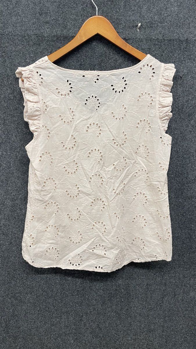 Valentina Naldi Women's Pink Cotton Eyelet Ruffle Sleeve Top Sz L Made in Italy
