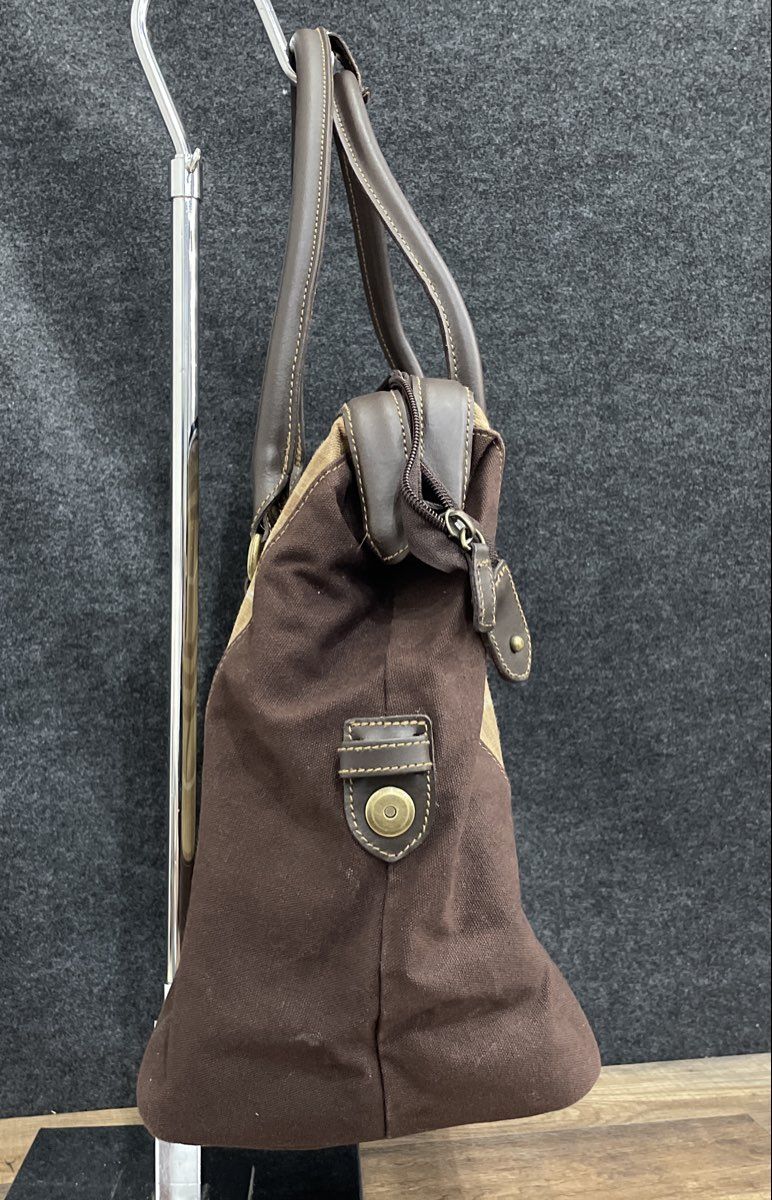 Eddie Bauer Brown Plaid Canvas Travel Weekender Satchel Bag Brass Hardware