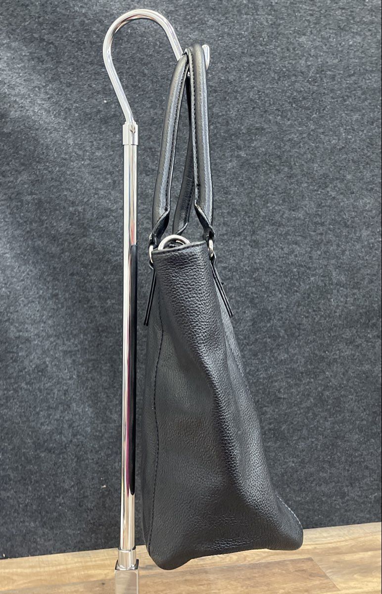 Tignanello Black Pebbled Leather Tote Bag Large Silver Hardware