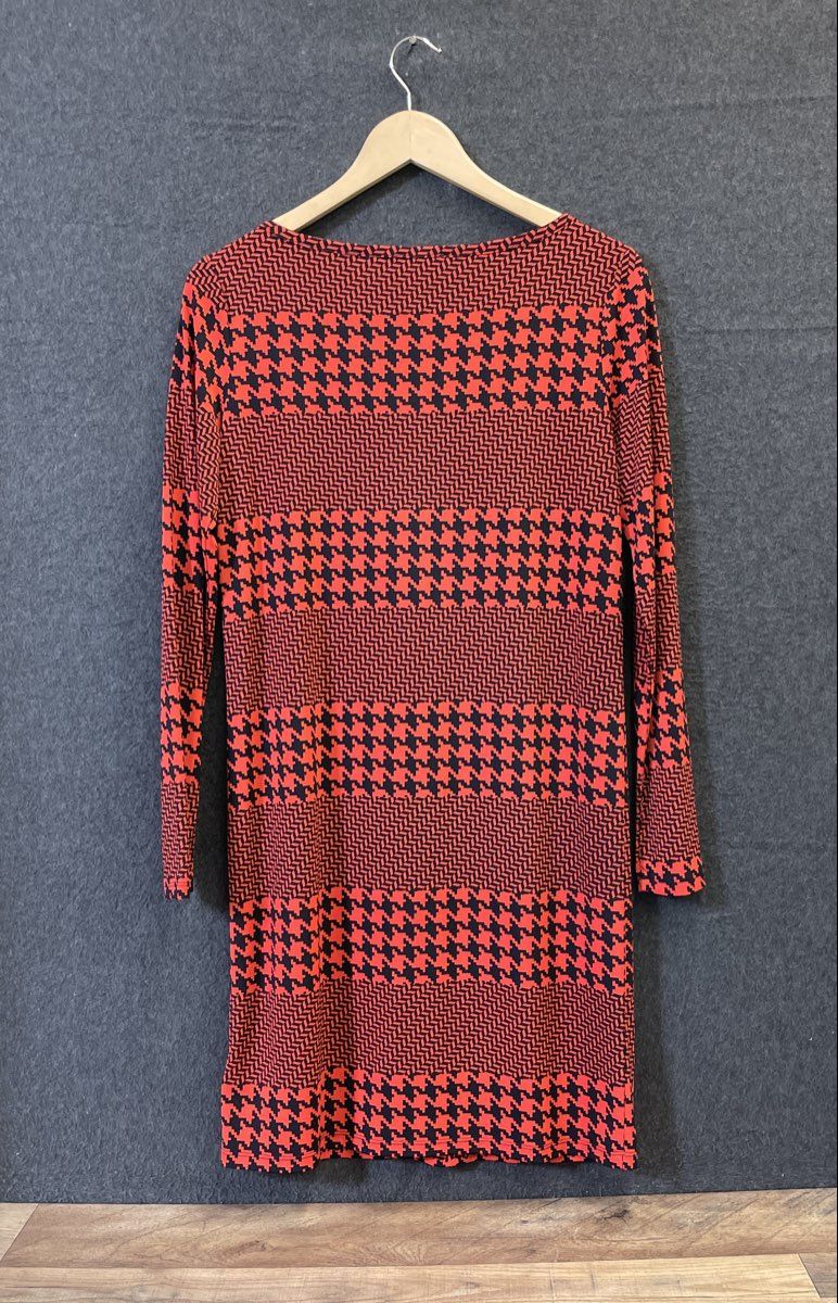 Michael Kors Women's Mixed Print Shift Dress Red Black Houndstooth Size S