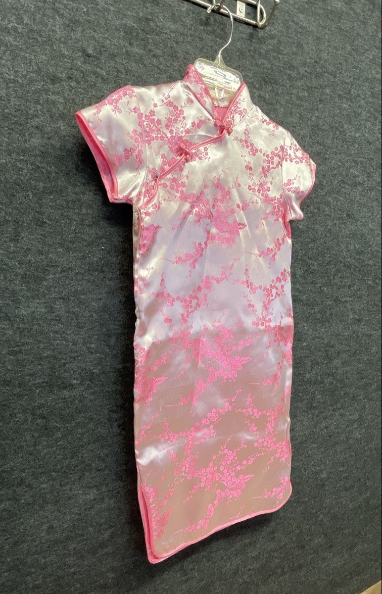 Girls Pink Floral Satin Qipao Cheongsam Dress Lot of 2 Sz 14 & XS