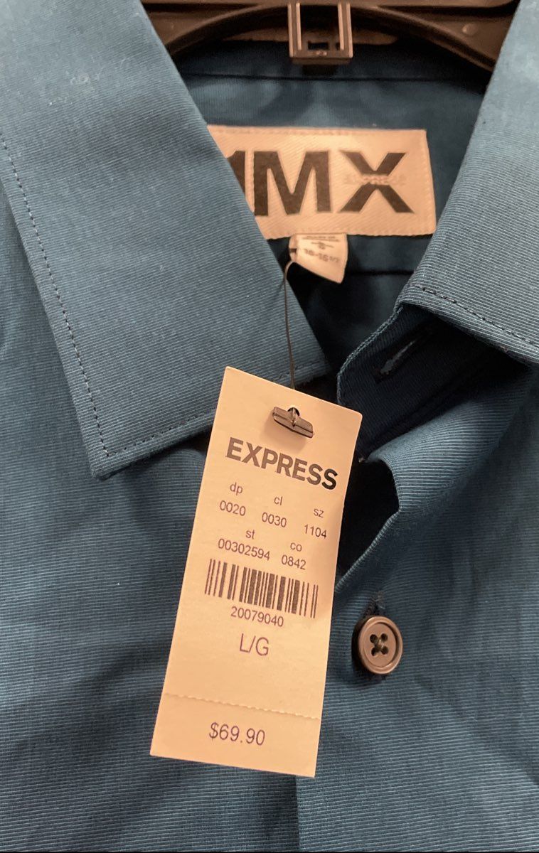 Express Men's 1MX Long Sleeve Dress Shirt Blue Teal Cotton Blend Stretch NWT L
