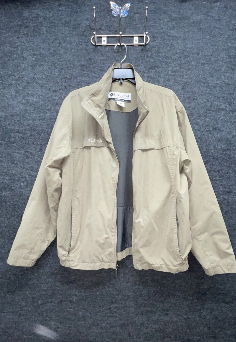 Columbia Men's Full Zip Vented Windbreaker Jacket Olive Khaki Mesh Lined Sz L