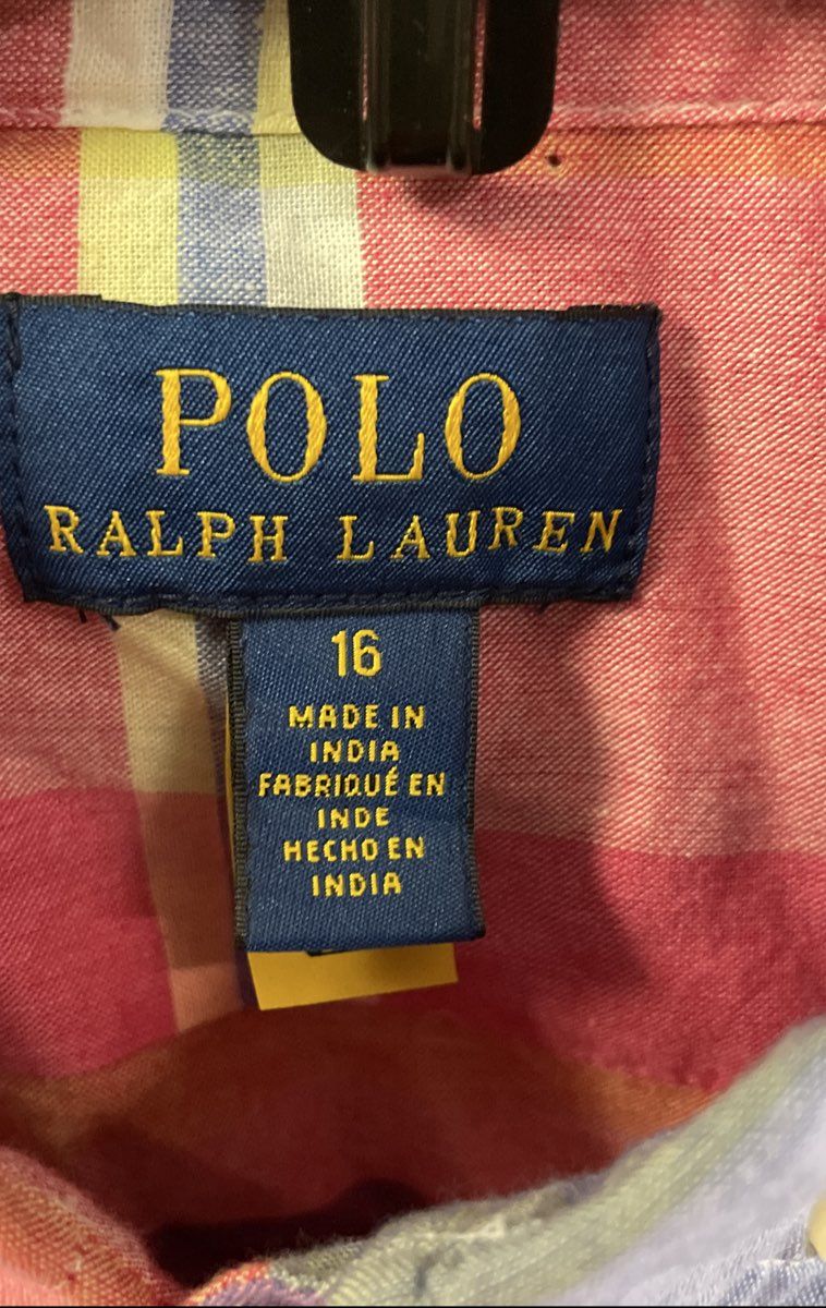 Polo Ralph Lauren Girls Plaid Dress Multicolor Short Sleeve Button Up Sz 16