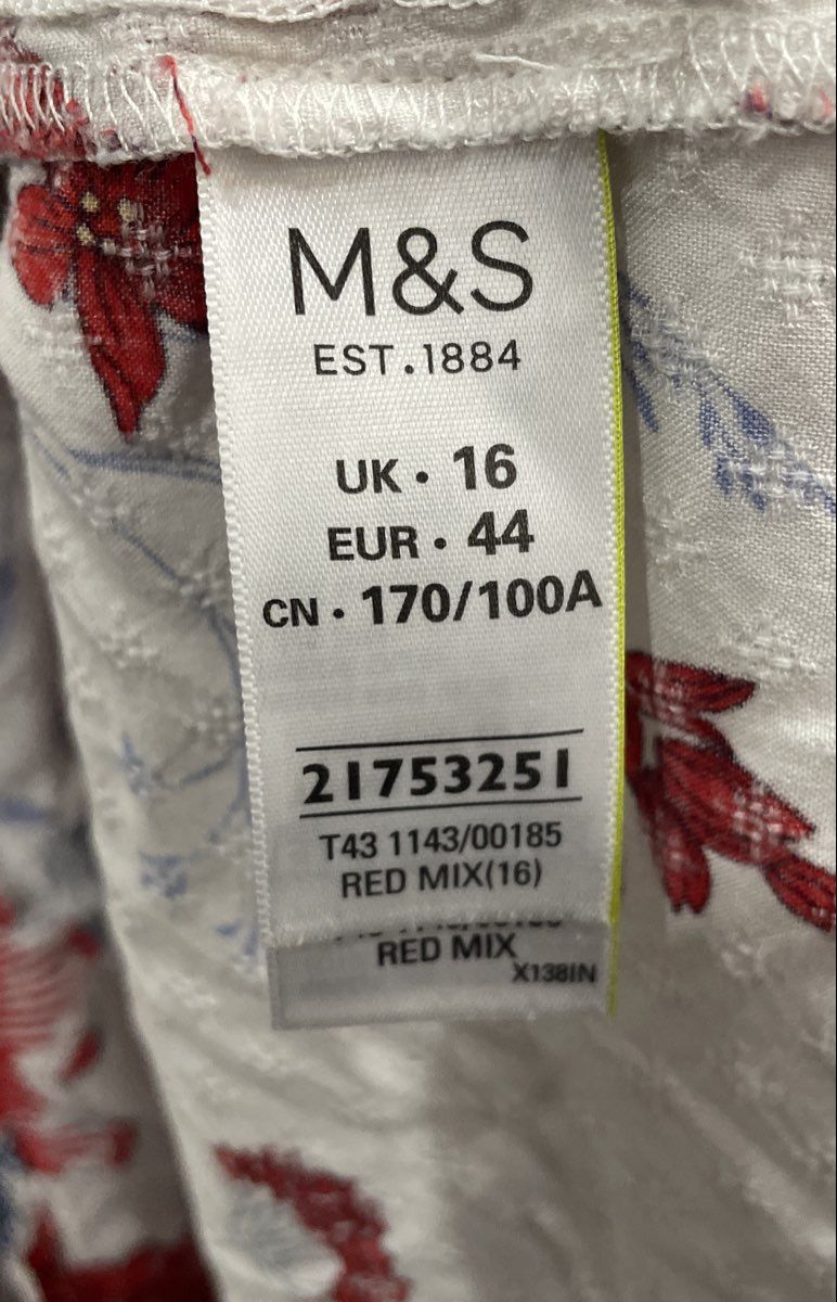 M&S Collection Women's White Floral V-Neck Tie 3/4 Sleeve Blouse Sz 16