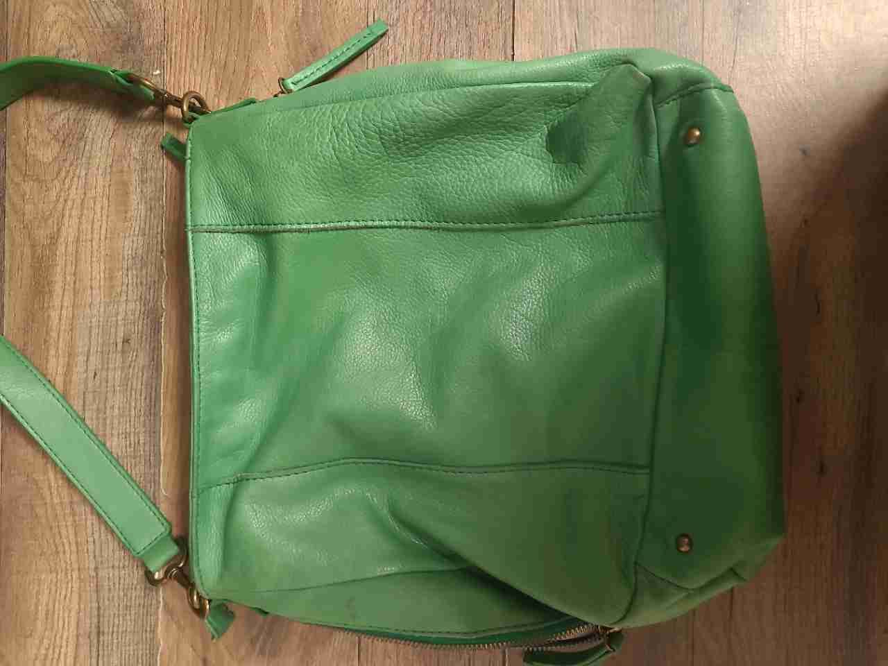 American Leather Co Green Pebbled Leather Crossbody Bag Brass Hardware