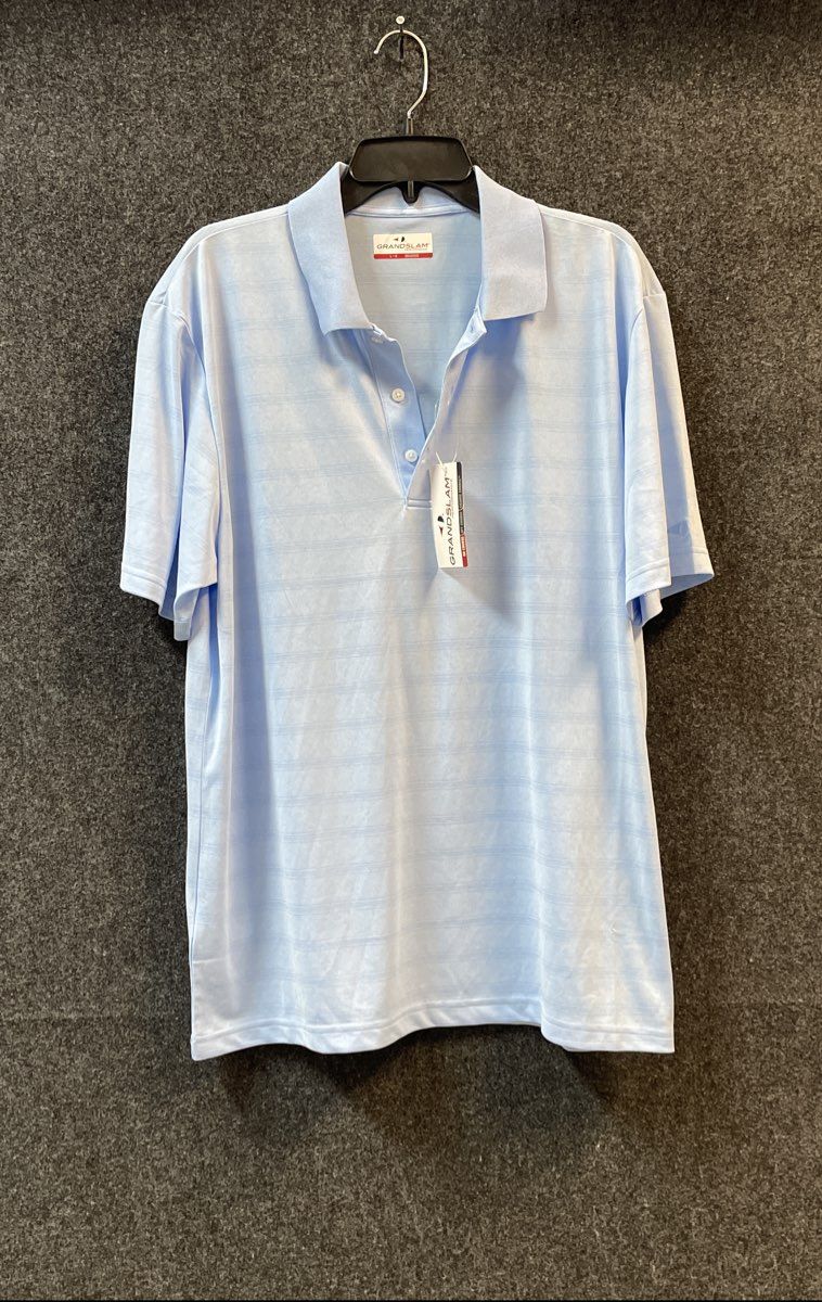 Grand Slam Men's Performance Polo Shirt Light Blue Striped Textured Sz L NWT