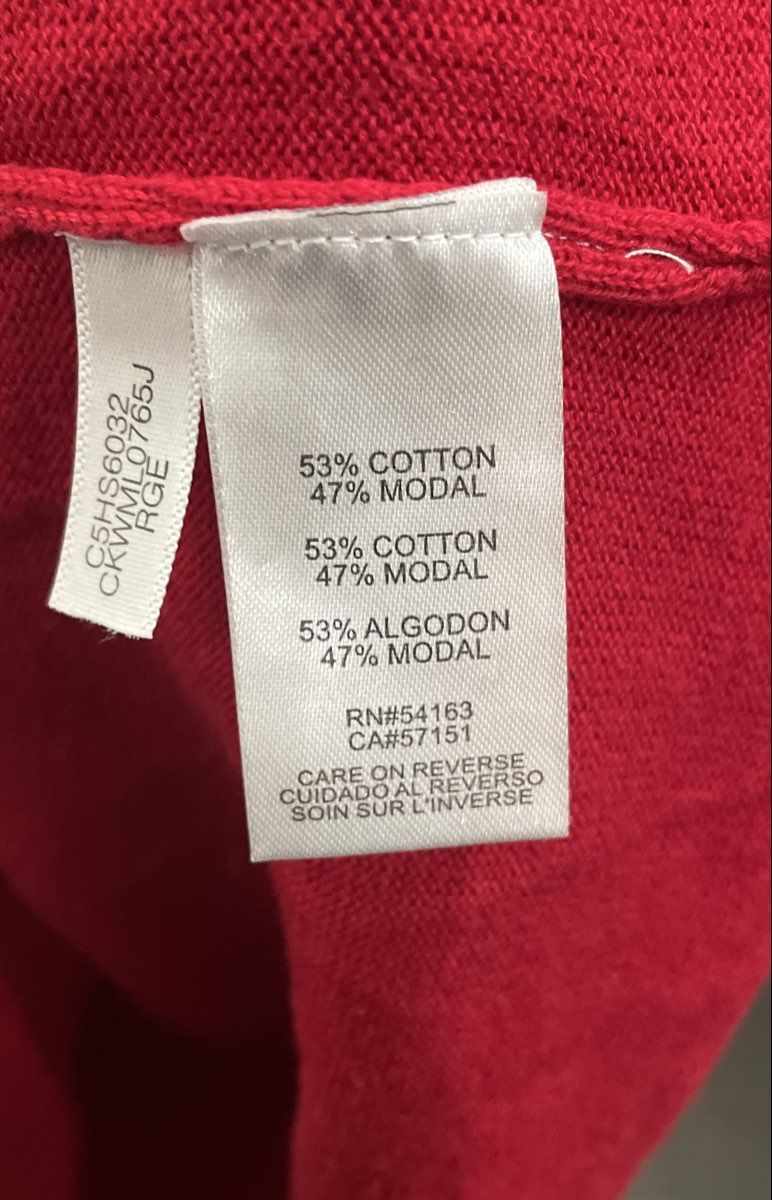 Calvin Klein Women's Red Studded Beaded Neckline Cotton Modal Sweater Sz S