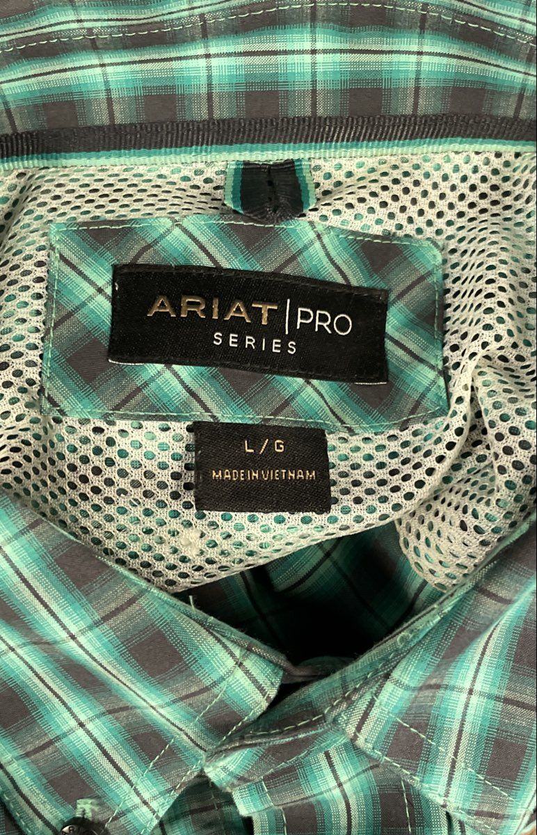 Ariat Men's Pro Series Plaid Long Sleeve Button Down Western Shirt Green Sz L