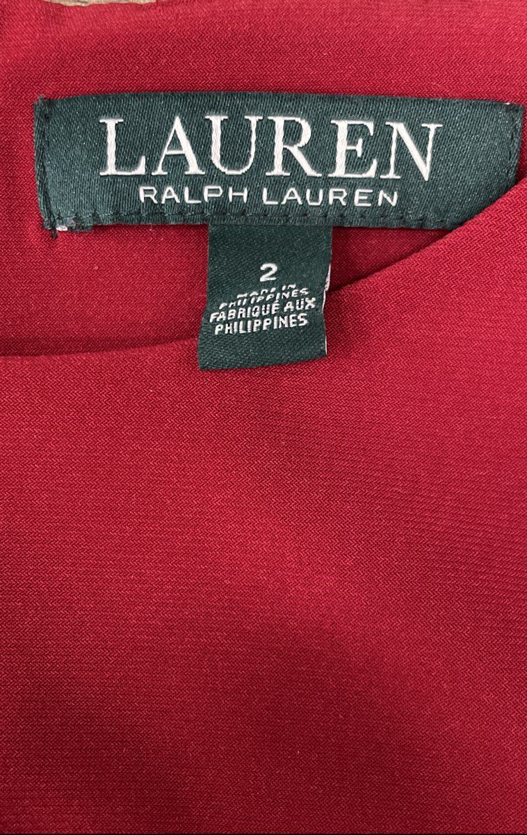 Lauren Ralph Lauren Women's Red Sheath Dress Silver Shoulder Buttons Size 2