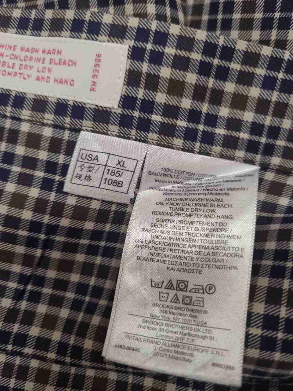 Brooks Brothers 346 Men's Blue Tan Tattersall Non-Iron Cotton Shirt Sz XL