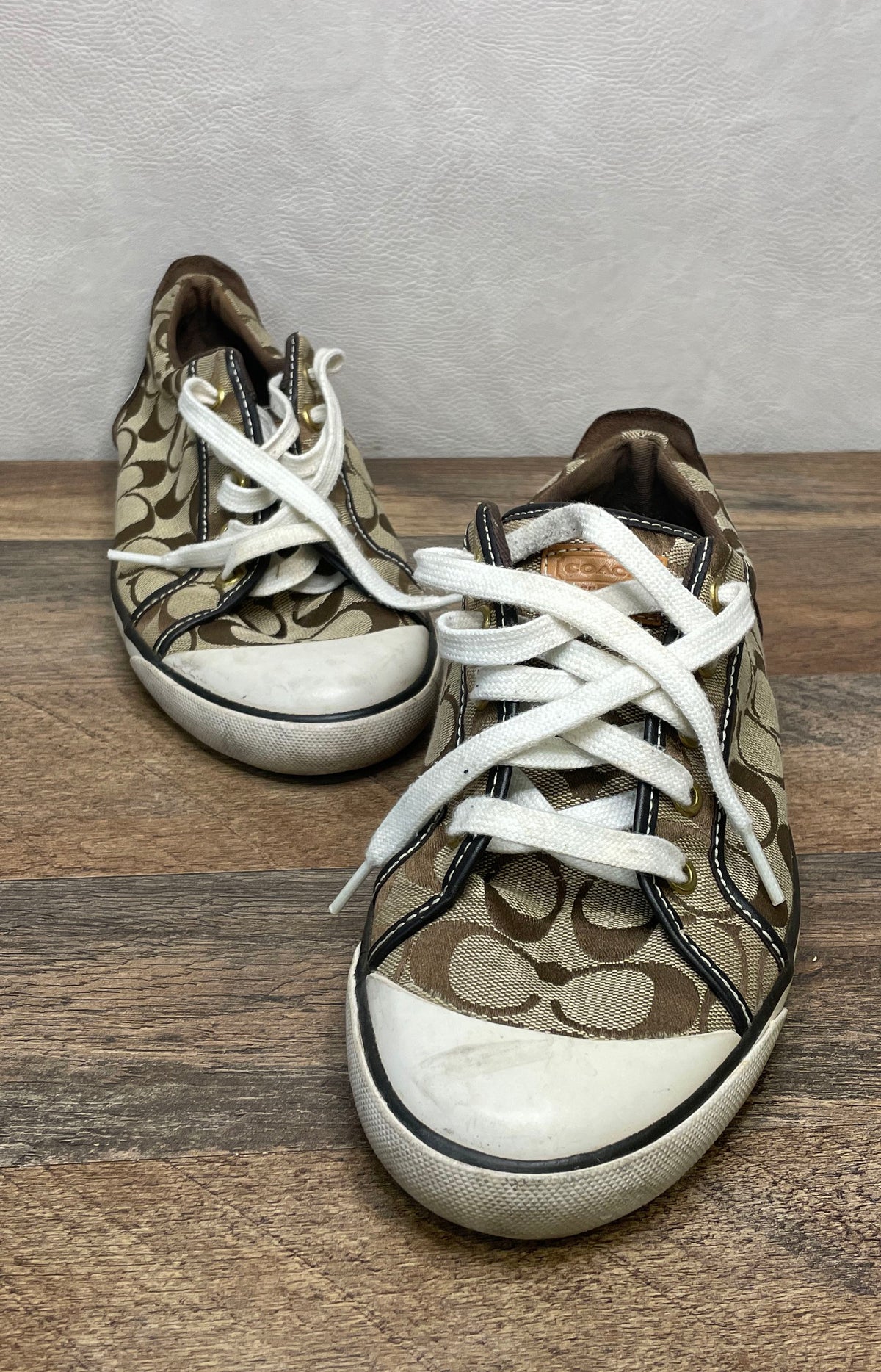 Coach Barrett Khaki Brown Signature C Monogram Sneakers Women's Size 10