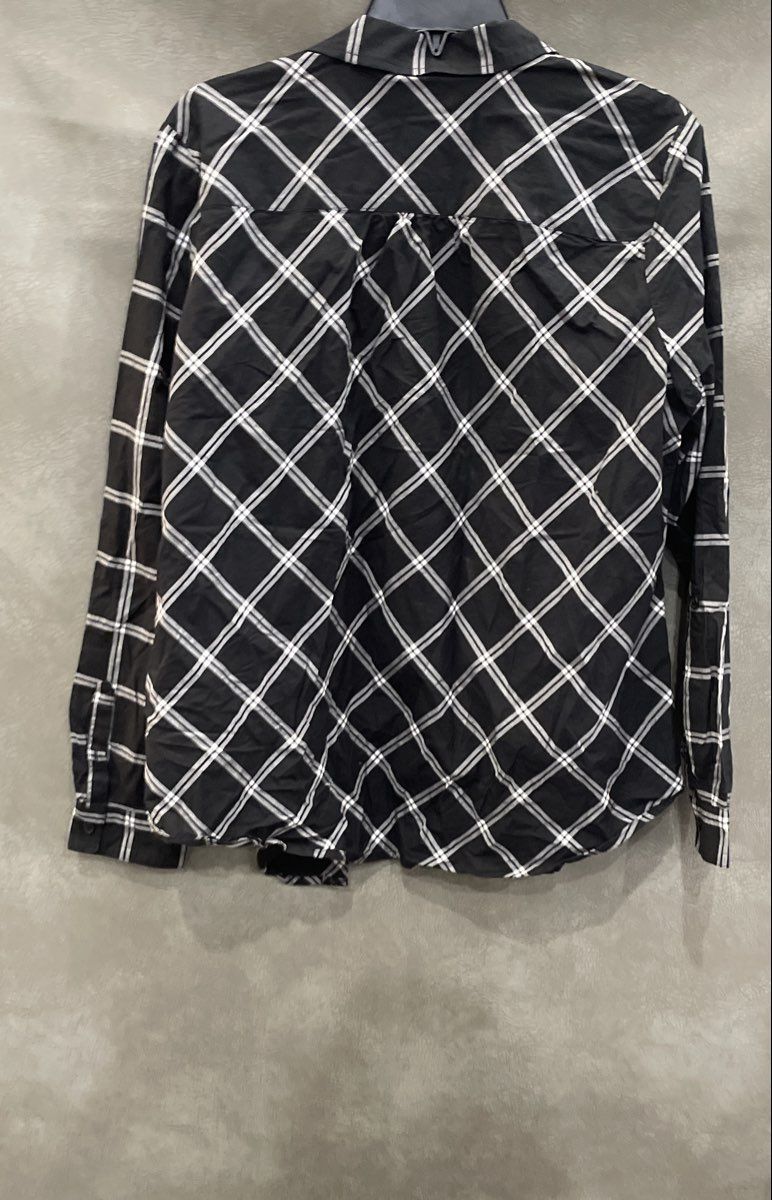 Kim Rogers Women's Black Plaid 100% Cotton Button Up Blouse Petite XL